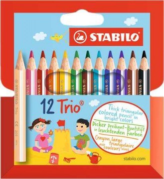 Színes ceruza készlet, háromszögletű, vastag, rövid, STABILO...