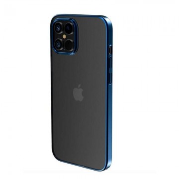 Telefon tok, iPhone 12 Pro Max hátlaptok, kemény, kék kerettel,...