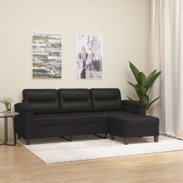 vidaXL 3 személyes fekete műbőr kanapé lábtartóval 180 cm