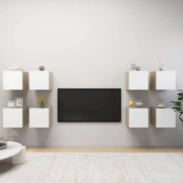 vidaXL 8 db fehér-tölgyszínű falra szerelhető TV-szekrény...