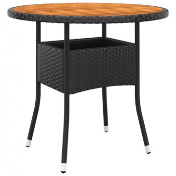 vidaXL fekete akácfa és polyrattan kerti asztal Ø80 x 75 cm