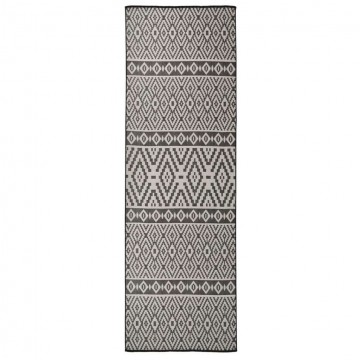 vidaXL fekete csíkos lapos szövésű kültéri szőnyeg 80 x 250 cm