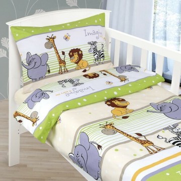 Agáta gyermek pamut ágynemű kiságyba Safari, zöld, 90 x 135 cm,...