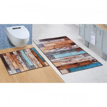 Fa padló fürdőszobai készlet kivágás nélkül, 60 x 100 cm, 60 x...