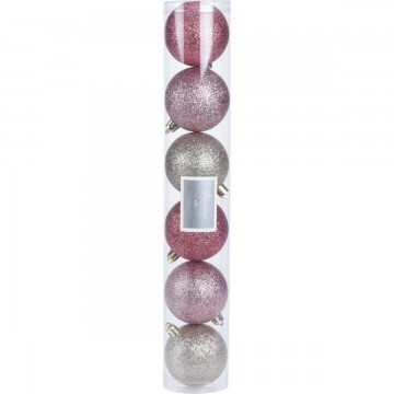 Glitter karácsonyi dísz készlet, rózsaszín, átmérő : 6 cm, 6...