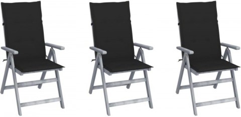 vidaXL 3 db dönthető tömör akácfa kerti szék párnával...