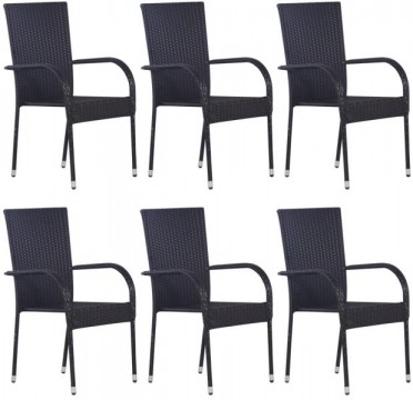 vidaXL 6 db fekete rakásolható polyrattan kültéri szék...